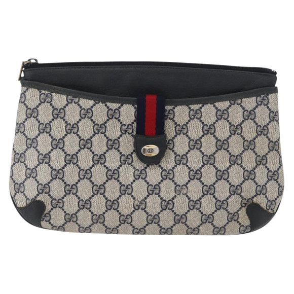GUCCI GG Supreme Sherry Line Shoulder Bag PVC Navy Gold 904 02 026 Auth mr2029