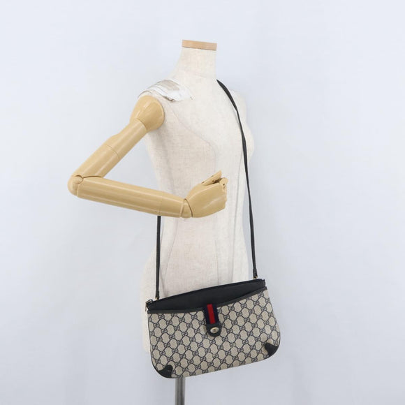 GUCCI GG Supreme Sherry Line Shoulder Bag PVC Navy Gold 904 02 026 Auth mr2029