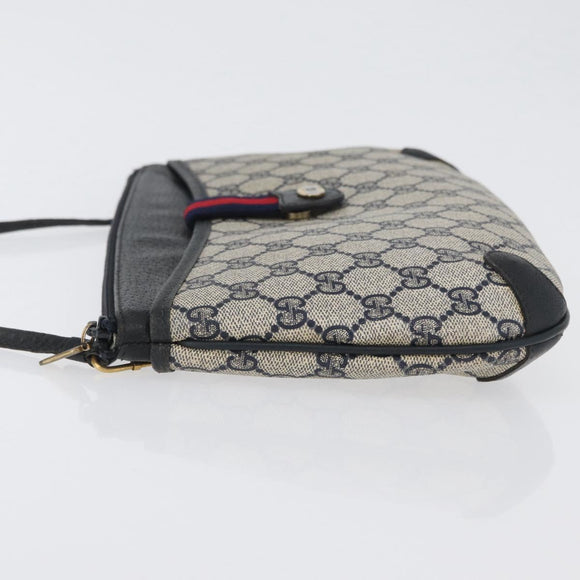 GUCCI GG Supreme Sherry Line Shoulder Bag PVC Navy Gold 904 02 026 Auth mr2029