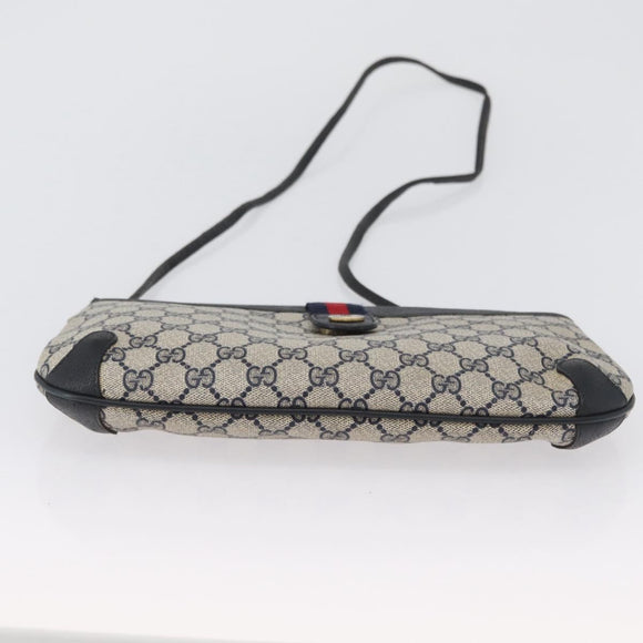 GUCCI GG Supreme Sherry Line Shoulder Bag PVC Navy Gold 904 02 026 Auth mr2029
