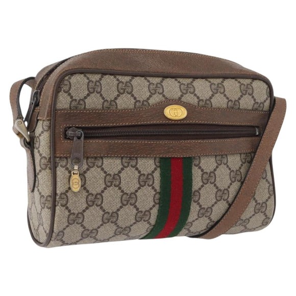 GUCCI GG Supreme Web Sherry Line Bag PVC Beige Gold 72 001 3654 Auth mr2030