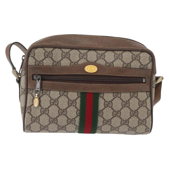 GUCCI GG Supreme Web Sherry Line Bag PVC Beige Gold 72 001 3654 Auth mr2030
