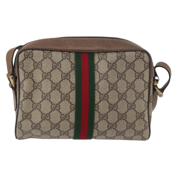 GUCCI GG Supreme Web Sherry Line Bag PVC Beige Gold 72 001 3654 Auth mr2030