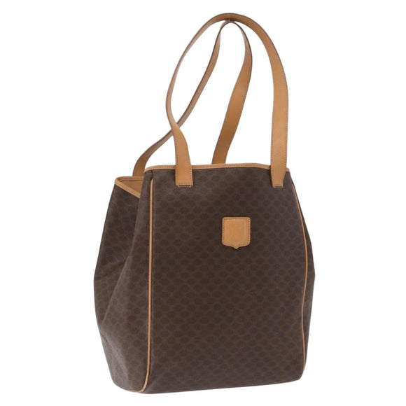 CELINE Macadam Canvas Tote Bag PVC Leather Brown Gold Auth mr2036
