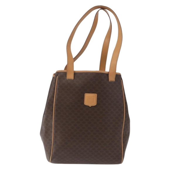 CELINE Macadam Canvas Tote Bag PVC Leather Brown Gold Auth mr2036