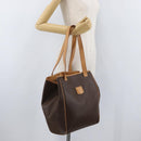 CELINE Macadam Canvas Tote Bag PVC Leather Brown Gold Auth mr2036-23