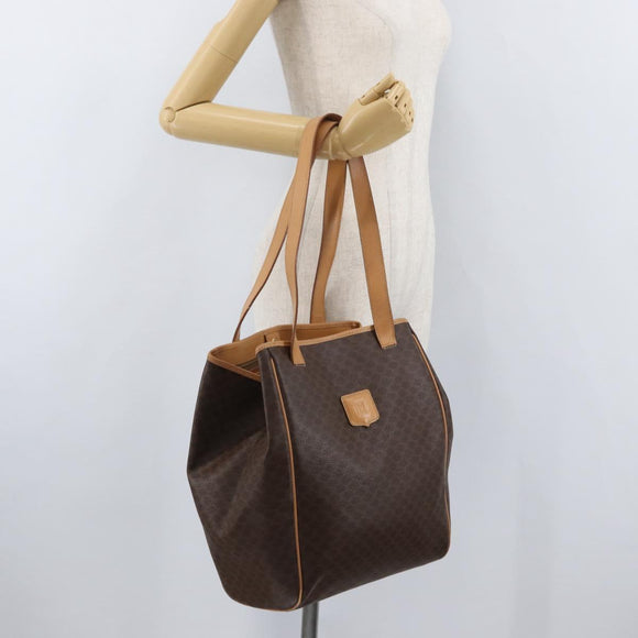 CELINE Macadam Canvas Tote Bag PVC Leather Brown Gold Auth mr2036