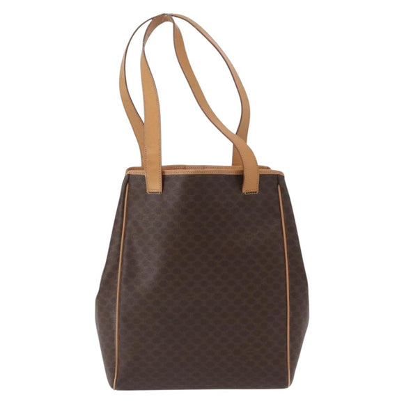 CELINE Macadam Canvas Tote Bag PVC Leather Brown Gold Auth mr2036