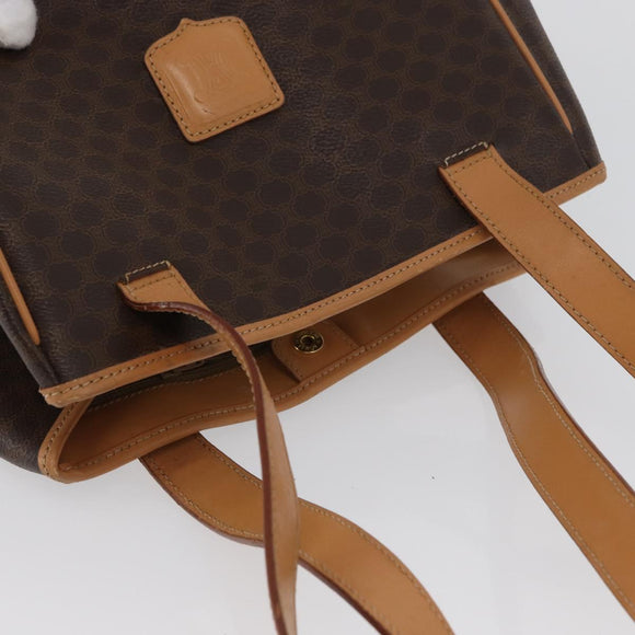 CELINE Macadam Canvas Tote Bag PVC Leather Brown Gold Auth mr2036
