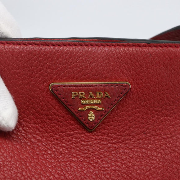 PRADA Tragetasche Leder Rot Gold Auth mr2039