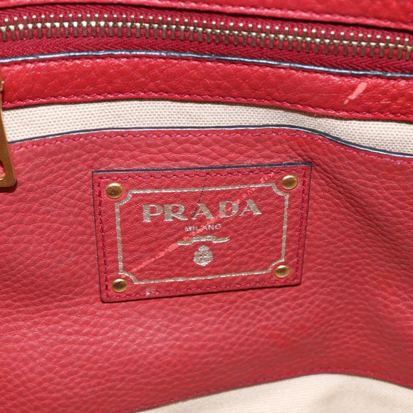 PRADA Tragetasche Leder Rot Gold Auth mr2039