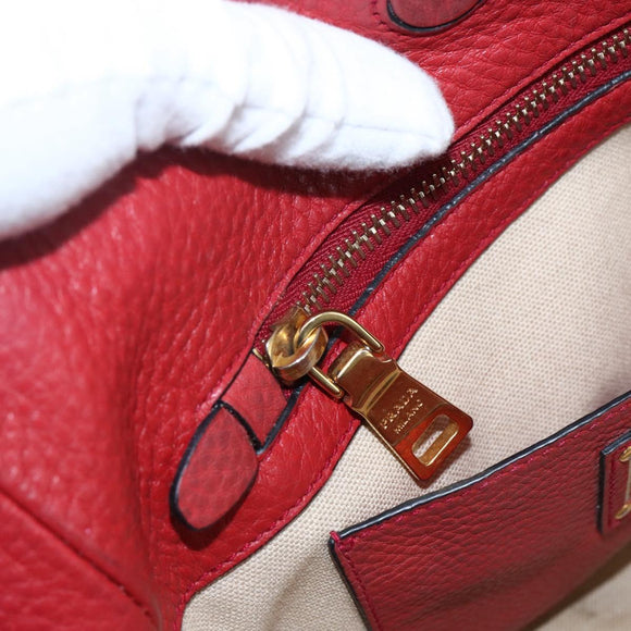PRADA Tragetasche Leder Rot Gold Auth mr2039