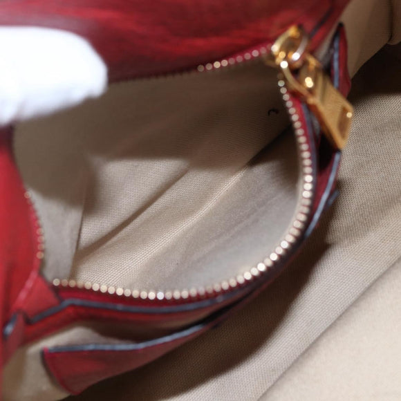 PRADA Tragetasche Leder Rot Gold Auth mr2039