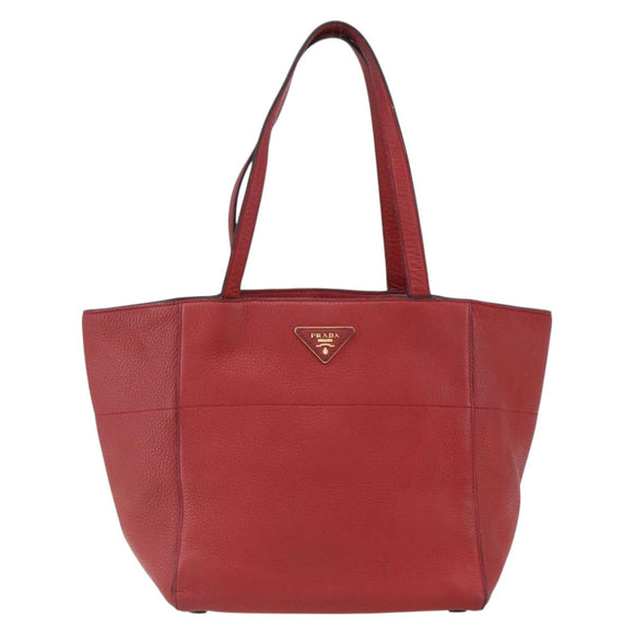 PRADA Tragetasche Leder Rot Gold Auth mr2039