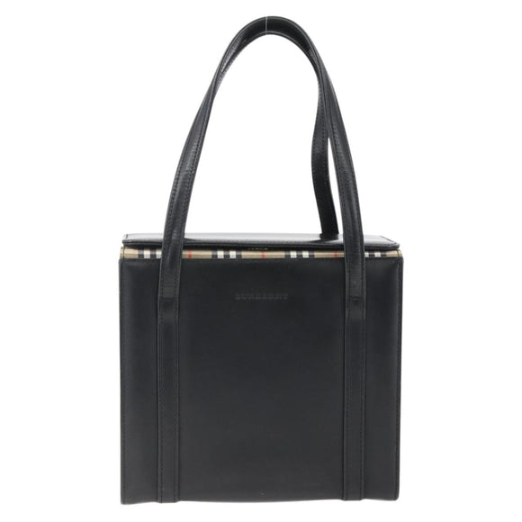 BURBERRY Nova Check Hand Bag Leather Black Silver Auth mr2041