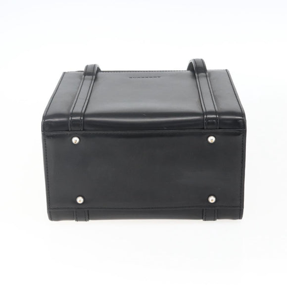 BURBERRY Nova Check Hand Bag Leather Black Silver Auth mr2041