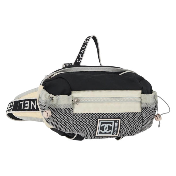 CHANEL Waist bag Canvas Black Silver CC Auth mr2042