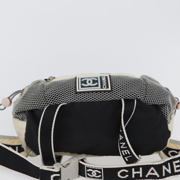 CHANEL Waist bag Canvas Black Silver CC Auth mr2042