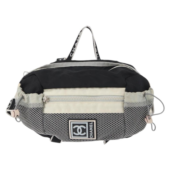 CHANEL Waist bag Canvas Black Silver CC Auth mr2042