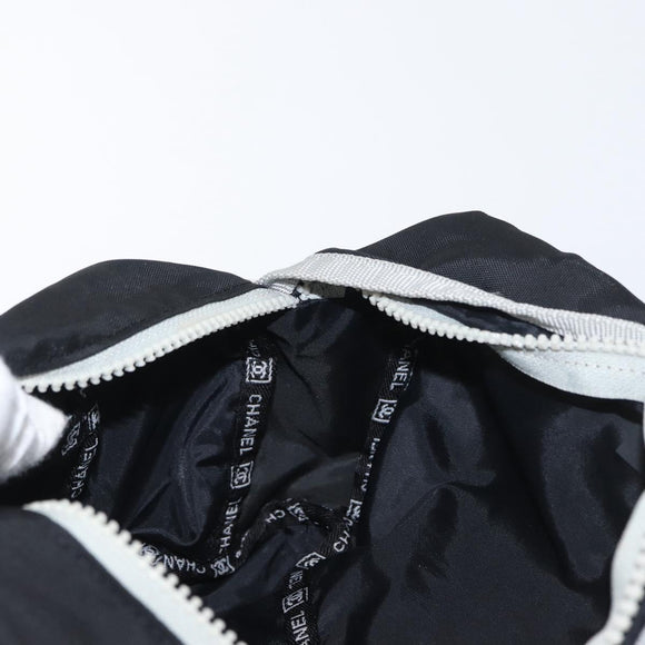 CHANEL Waist bag Canvas Black Silver CC Auth mr2042