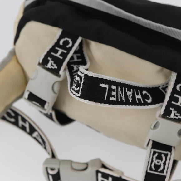 CHANEL Waist bag Canvas Black Silver CC Auth mr2042