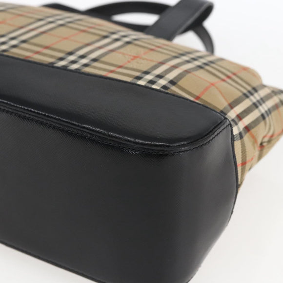 BURBERRY Nova Check Hand Bag Canvas Brown Gold Auth mr2045