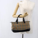 BURBERRY Nova Check Hand Bag Canvas Brown Gold Auth mr2045-23