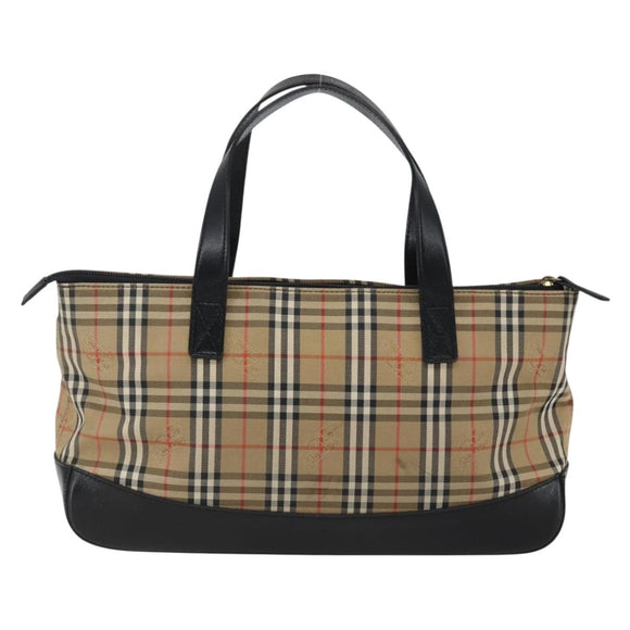 BURBERRY Nova Check Hand Bag Canvas Brown Gold Auth mr2045