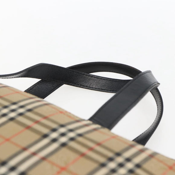 BURBERRY Nova Check Hand Bag Canvas Brown Gold Auth mr2045