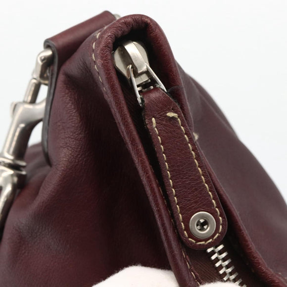 GUCCI Shoulder Bag Leather Bordeaux Silver 189678 Auth mr2047