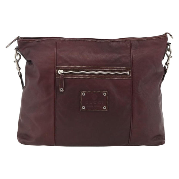GUCCI Shoulder Bag Leather Bordeaux Silver 189678 Auth mr2047