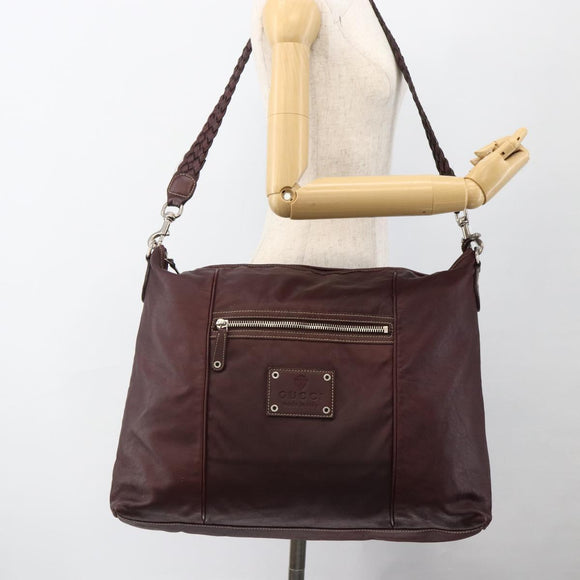 GUCCI Shoulder Bag Leather Bordeaux Silver 189678 Auth mr2047