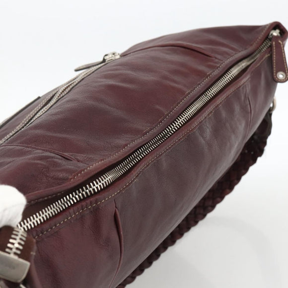 GUCCI Shoulder Bag Leather Bordeaux Silver 189678 Auth mr2047