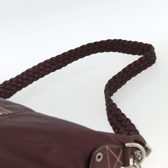 GUCCI Shoulder Bag Leather Bordeaux Silver 189678 Auth mr2047