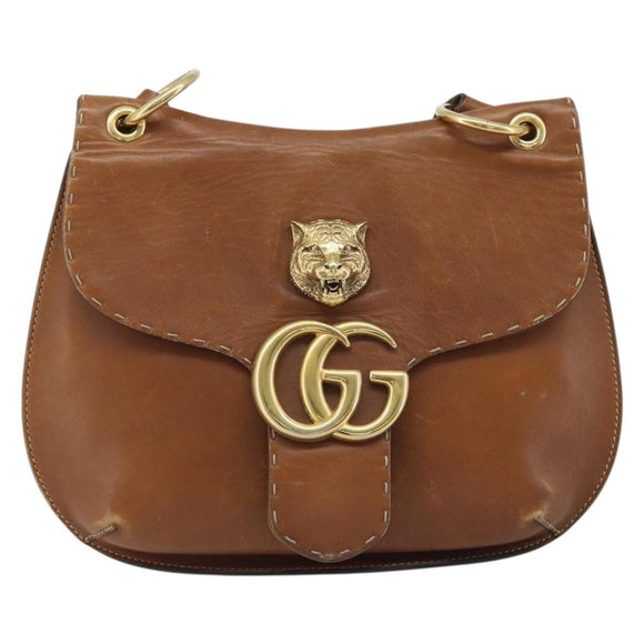 GUCCI Shoulder Bag Leather Brown Gold 409154 Auth mr2049