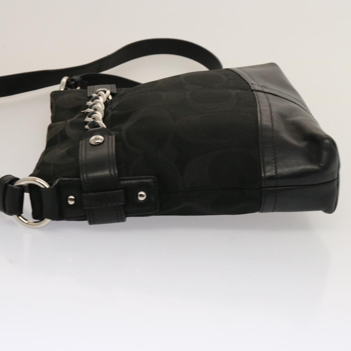 Coach Signature Shoulder Bag Canvas 2Set Beige Black Auth mr205