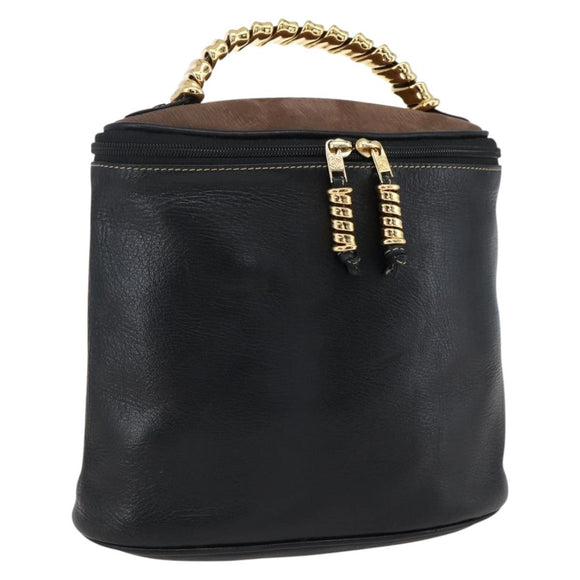 LOEWE Vanity Velazquez Hand Bag Leather Black Gold Auth mr2053