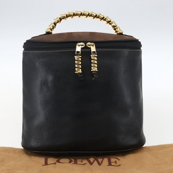 LOEWE Vanity Velazquez Hand Bag Leather Black Gold Auth mr2053