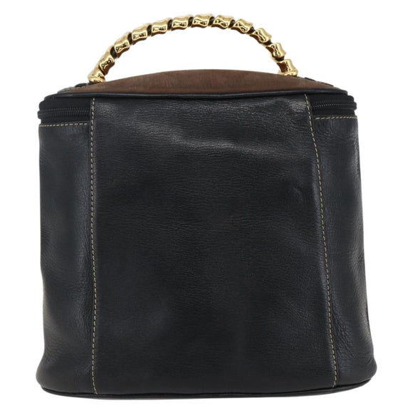 LOEWE Vanity Velazquez Hand Bag Leather Black Gold Auth mr2053