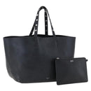 CELINE Studs Hand Bag Leather Black Silver Auth mr2054-1