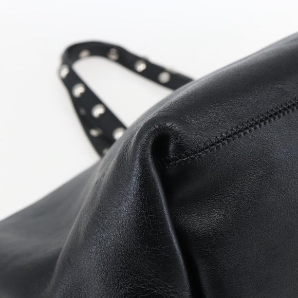 CELINE Studs Hand Bag Leather Black Silver Auth mr2054