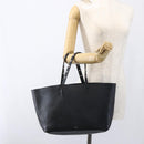 CELINE Studs Hand Bag Leather Black Silver Auth mr2054-22