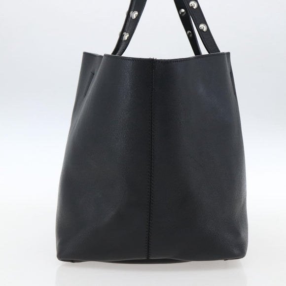 CELINE Studs Hand Bag Leather Black Silver Auth mr2054