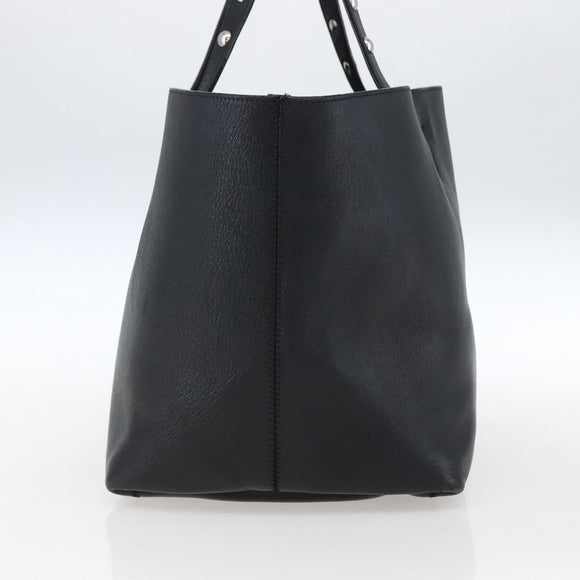 CELINE Studs Hand Bag Leather Black Silver Auth mr2054