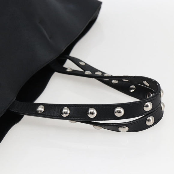 CELINE Studs Hand Bag Leather Black Silver Auth mr2054