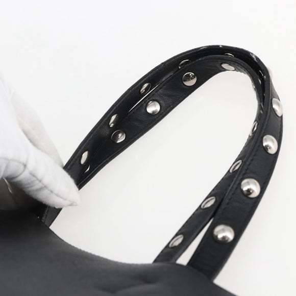 CELINE Studs Hand Bag Leather Black Silver Auth mr2054
