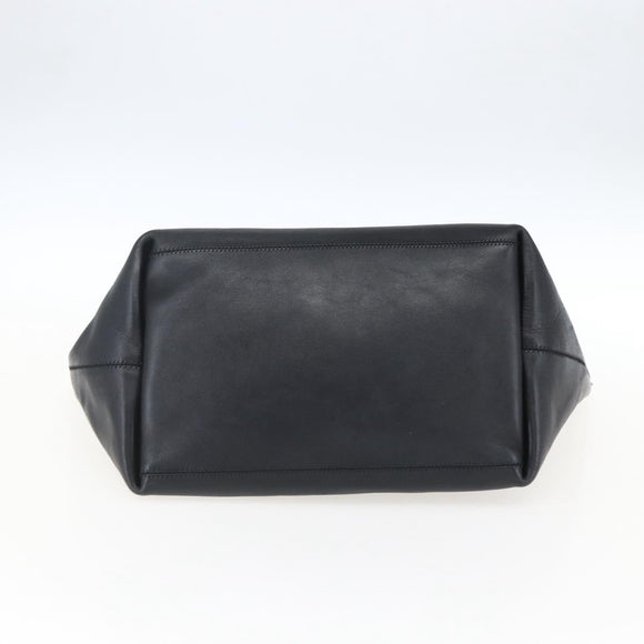 CELINE Studs Hand Bag Leather Black Silver Auth mr2054