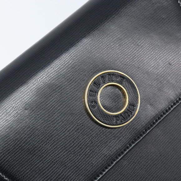 CELINE Hand Bag Leather 2way Black Gold Auth mr2055