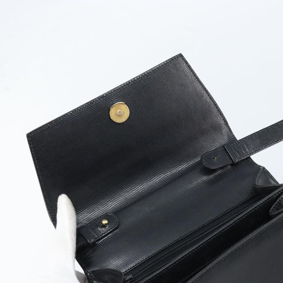 CELINE Hand Bag Leather 2way Black Gold Auth mr2055