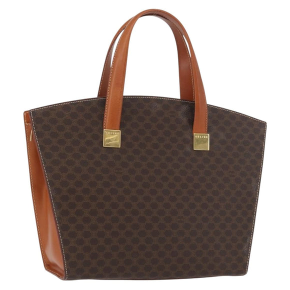 CELINE Macadam Canvas Hand Bag PVC Leather Brown Gold Auth mr2058